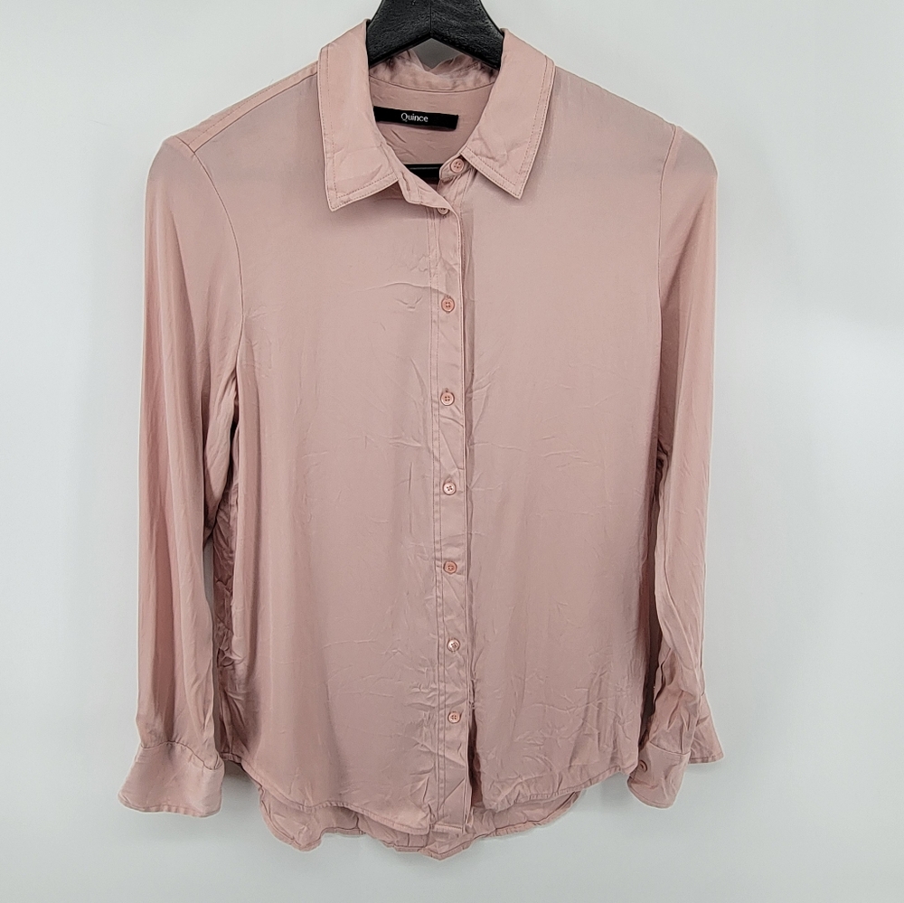 Quince Silk Blush Button-Down Shirt Size Small
